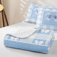thumbnail image 4 of Erosebridal Cottage Gingham Bow Bed Spread Queen for Girls, Blue Plaid Ribbon Queen Coverlet Set, 3 Pieces, 4 of 7
