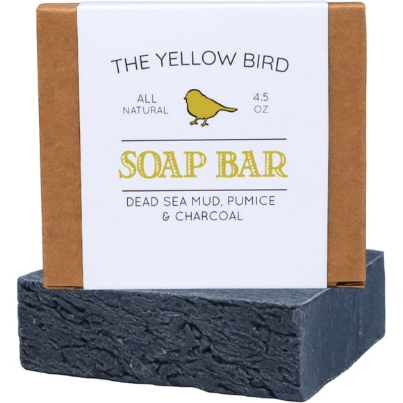 Barra de jabón de barro del Mar Muerto The Yellow Bird: con exfoliante de piedra pómez y carbón desintoxicante. Aceites esenciales orgánicos y naturales. Fabricado en Estados Unidos para hombres y muj