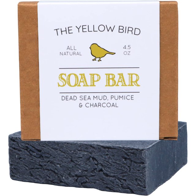 Barra de jabón de barro del Mar Muerto The Yellow Bird: con exfoliante de piedra pómez y carbón desintoxicante. Aceites esenciales orgánicos y naturales. Fabricado en Estados Unidos para hombres y muj