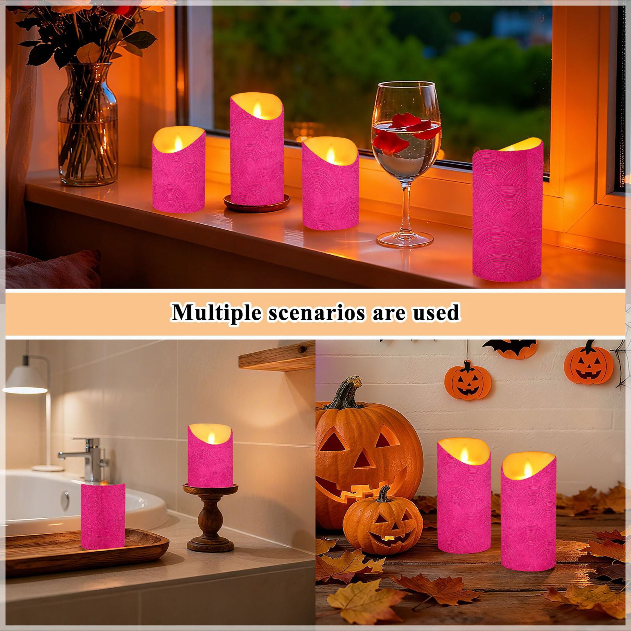 Hot Pink Background with Waves Flickering Flameless Candles with Remote Timer Battery Operated LED Tealight Set of 2 M