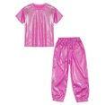 thumbnail image 3 of YONGHS Kids Boys Girls Hip Hop Jazz Modern Dance Outfit Shiny Metallic Shirt Tops and Pants Set Rose Red 9-10, 3 of 5
