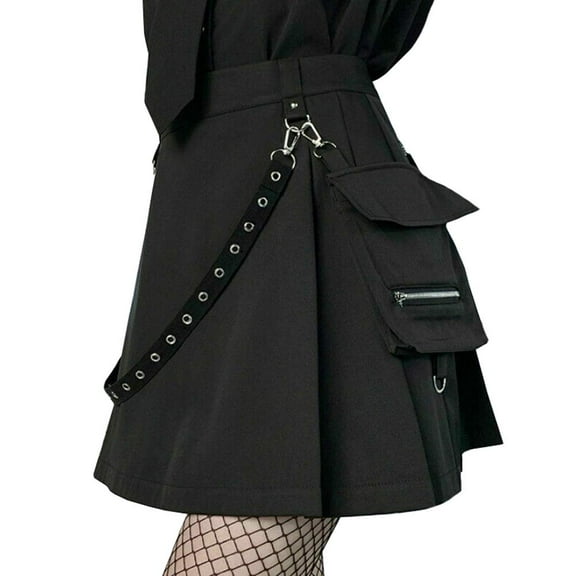 HAORUN Women Cargo Pleated Short SKirt Mini Gothic Punk Streetwear
