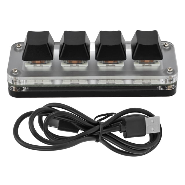Mini 4 Key Gaming Keyboard Mechanical Keypad Type C to USB Interface Programming Black with RGB Light
