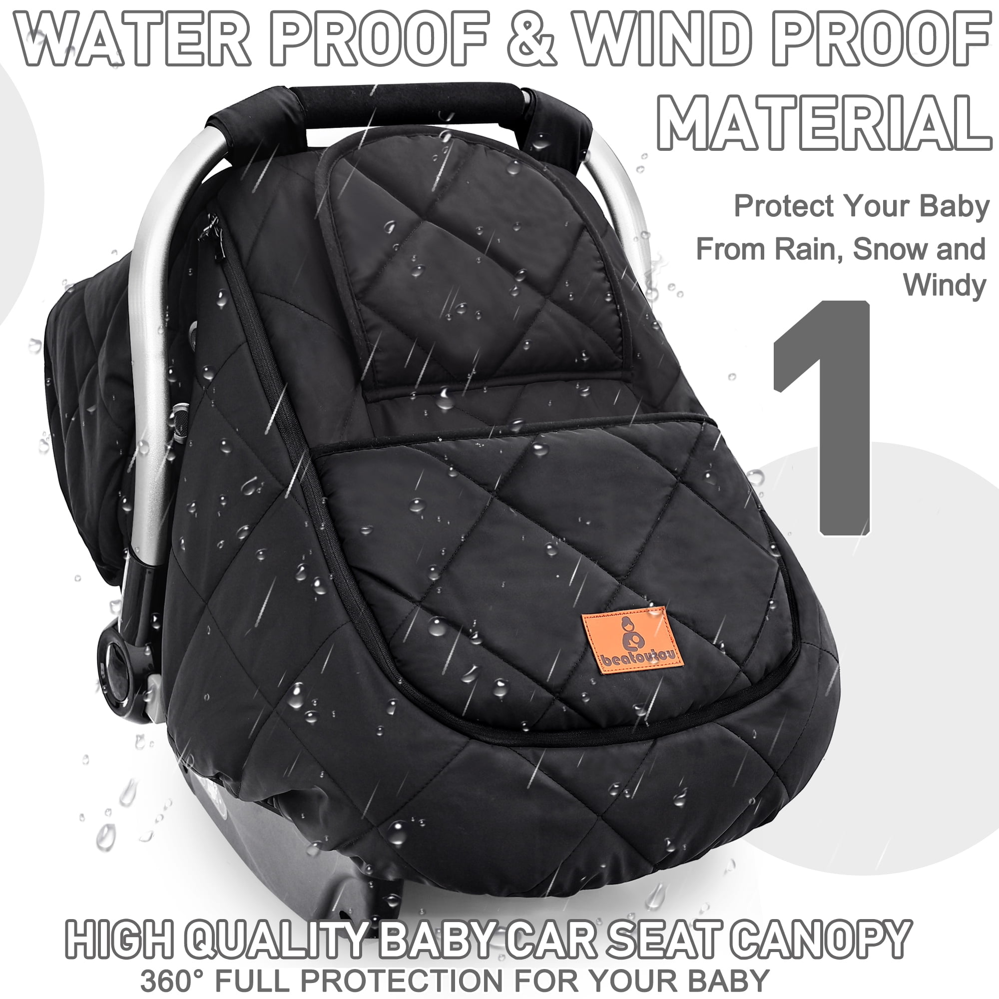Winter Baby Car Seat Cover, Waterproof Winter Infant Carseat Canopy for Boys Girls, Cold Weather Warm Car Seat Covers for Babies, Keeps Babies Warm and Cozy (Black)