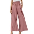thumbnail image 2 of RYDCOT High-Waisted Loose-Fit Cotton Pants for Women, Korean Style Women Casual Solid Linen Drawstring Elastic Waist Long Wide Leg Pants, 2 of 9