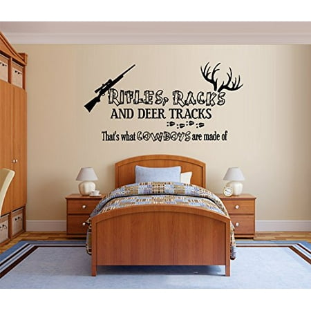RIFLES RACKS AND DEER TRACKS, that's what COWBOYS are made of #133 ~ WALL Decal , 20