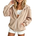 thumbnail image 2 of FASHOFT Zip Up Hoodies for Girls Loose Fit Long Sleeve Hooded Sweatshirts Lightweight Track Jackets Khaki 13-15 Years, 2 of 4