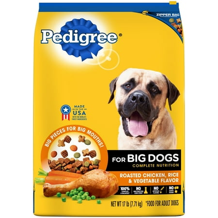 Pedigree For Big Dogs Adult Complete Nutrition Dry Dog Food, Roasted Chicken, Rice & Vegetable Flavor, 17 (Best Dry Dog Food For Big Dogs)