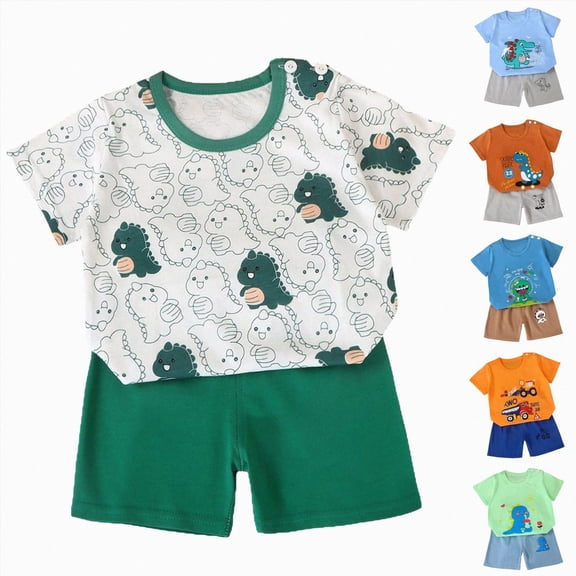 kmaduk Spring Summer Toddler Kids Sleepwear Unisex Short Sleeve 2-Piece Pajamas Set Soft Cute Loungewear Daily Outfit for Boys Girls Coffee Size 6-9 Months