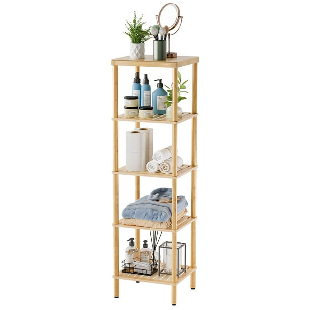 Estante de baño AmazerBath de bambú de 5 niveles, multifuncional, natural