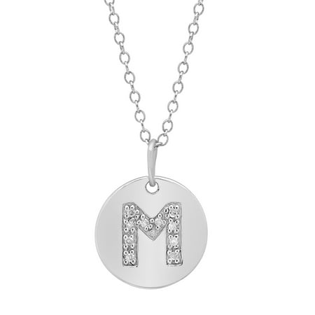 diamond silver pendant initial disc sterling necklace