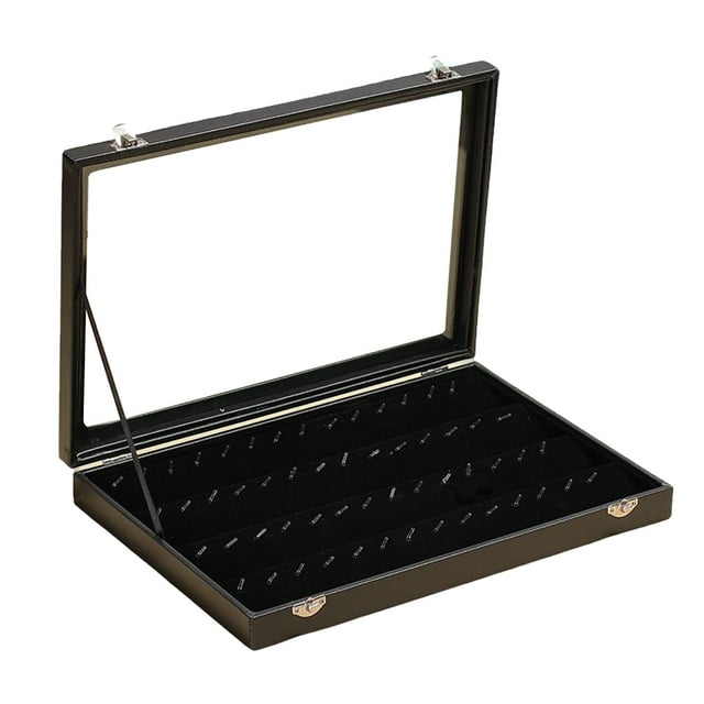 Bandeja de terciopelo para joyería, anillo, pendiente, a prueba de polvo, cajón para el hogar, organizador de collares con tapa, soporte Almacenamiento y organización del hogar Caso pendiente Yuarrent HA076010-05