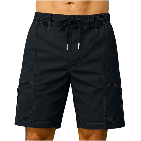 YLSDY Mens Cargo Shorts Elastic Waist Drawstring Lightweight Shorts Summer Hiking Casual Shorts with Pockets No Lining Black XXL