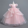thumbnail image 3 of Girls Sparkly Princess Dress Puff Short Sleeve Gown Lace Mesh Multi Layered Tutu Birthday Wedding Party Dress 7-13T (7-8 Years, Blue), 3 of 7
