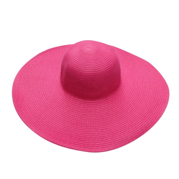 ¡Rebajas! Sombrero Fdelink para el sol, con protección UV, para verano, para mujer, ancho, de paja, para playa, para niña, plegable, rosa fuerte.