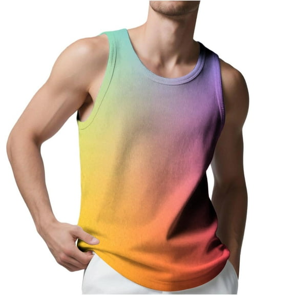 Mens Workout Tank Tops, Sleeveless Shirts for Men Summer Plus Size Outdoor Quick Dry Ombre Tie Dye Athletic Crewneck T-Shirts S-5XL