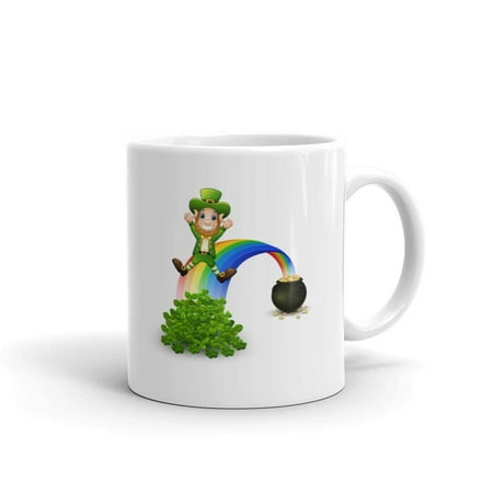 Leprechaun Post - Leprechaun sliding down the rainbow with gold coins pot Coffee Tea Ceramic Mug Office Work Cup Gift 11 oz