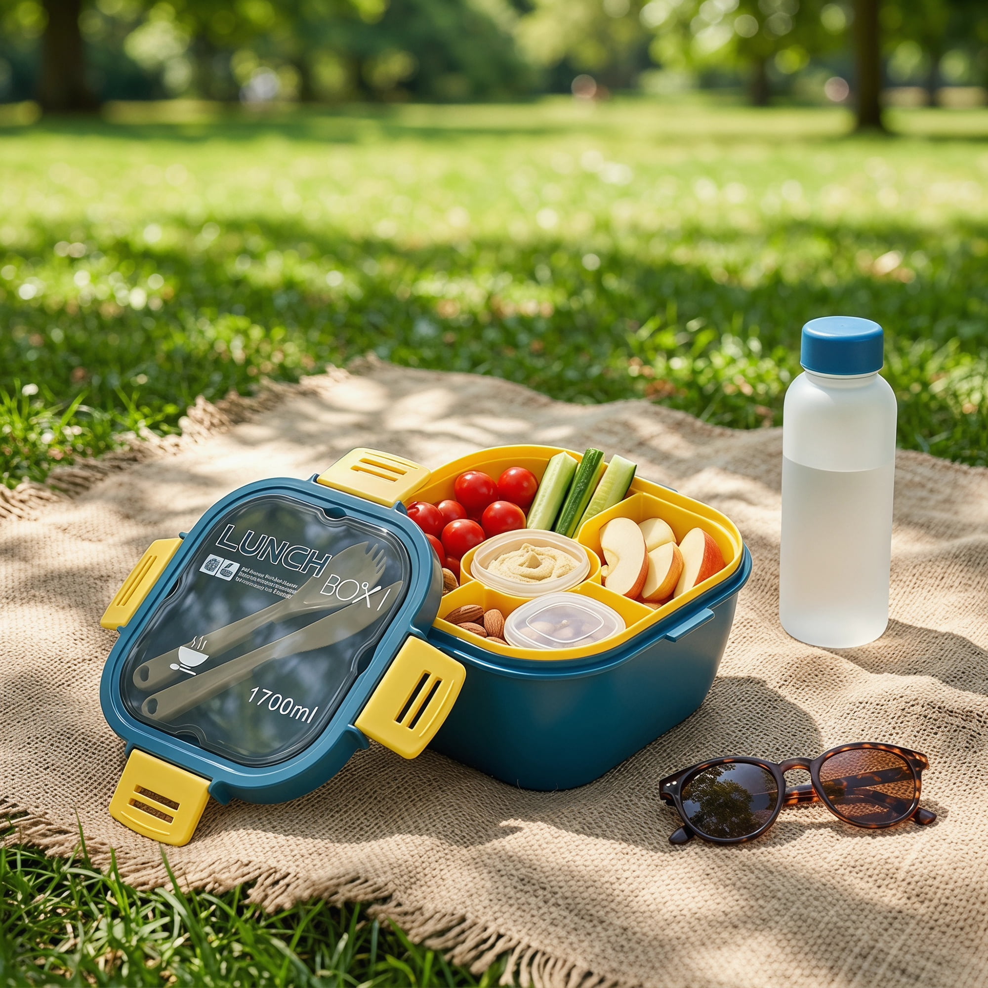 Unique Bargains 1200ml Leak-Proof Meal Prep Lunch Bento Box Blue-2