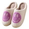 thumbnail image 3 of PacificPlex Womens Smiley Fuzzy Preppy Smile Slippers Retro Cozy Comfy Plush Warm Slip-on Happy Face Slippers Winter Casual Indoor Soft Fluffy House Shoes (8-8.5, Purple), 8-8.5, Purple, 3 of 7
