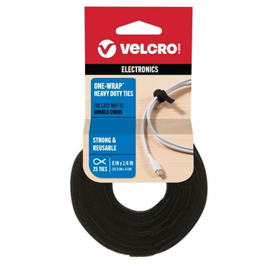 VELCRO Brand ONE-WRAP® Heavy Duty Ties – Reusable Fasteners for Keeping Cords and Cables Tidy - 8" x 1/4", 25 Ties, Black