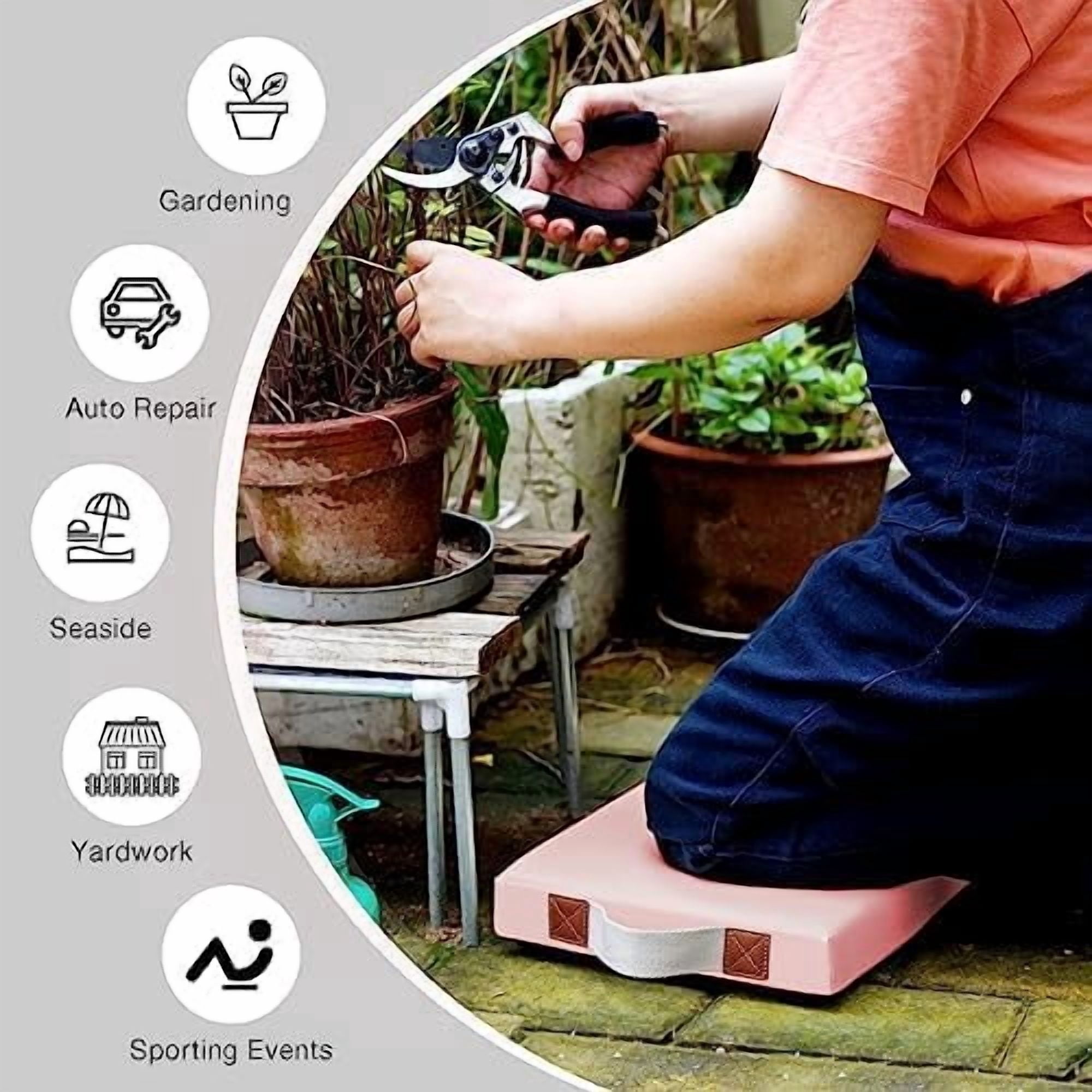 Waterproof Kneeling Pad for Garden or Bath, 2 inch Thick Soft Foam Kneeler Mat for Gardeners Knee Support or Bathtub Bathing with Handle and Removable Cover - Pink