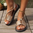 thumbnail image 5 of HTHLVMD Women's T-Strap Slingback Sandals, Leather Flat Shoes, Neutral Sandals for Women Women's Casual Side Hollow Belt Buckle Flat Roman Shoes Summer Fashion Ladies Sandals, Gold 10, 5 of 8