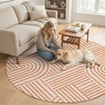 thumbnail image 2 of Round Area Rugs 4Ft, Orange Boho Non-Slip Washable Circle Rugs Carpet, Abstract Geometric Curves Lines Modern Indoor Outdoor Rug Floor Mats Throw Runner for Bedroom Living Room Bathroom, 2 of 8