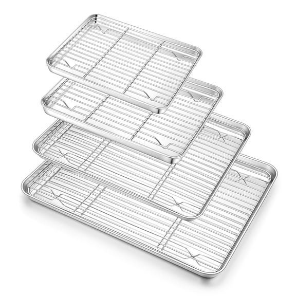 Walchoice Baking Sheet with Rack Set, Stainless Steel Large Cookie Sheets with Cooling Racks, Include 4 Pans & 4 Racks