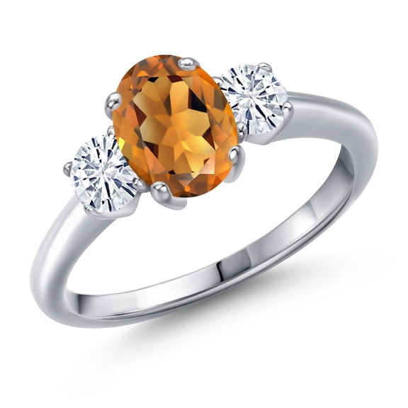 Gem Stone King 925 Sterling Silver Ring Madeira Citrine Moissanite (1.56 Cttw)