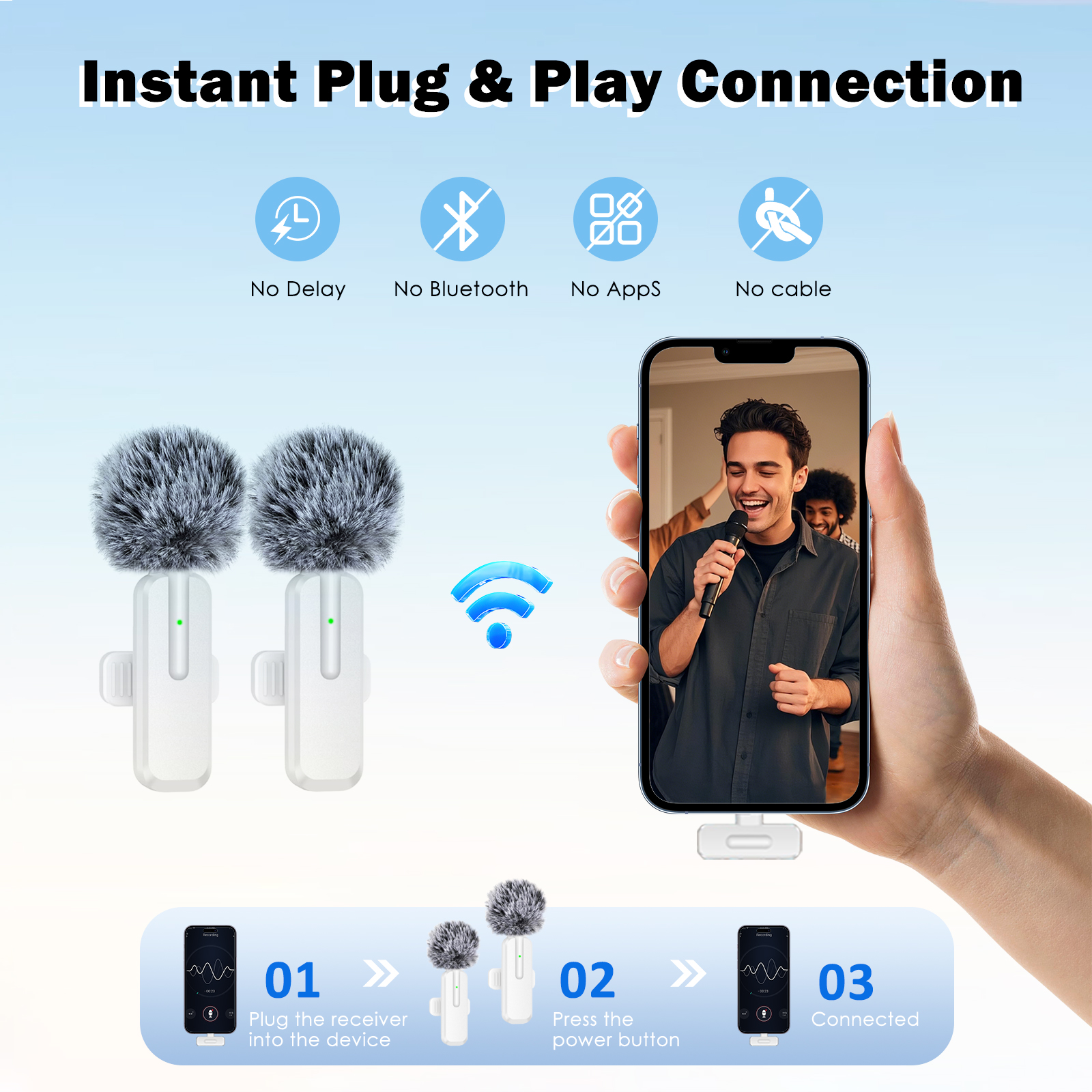 Wireless 2 Pack Clip-on Mini Microphone Compatible with iPhone iPad Android for Video Recording Tiktok Youtube Vlog Podcast, White