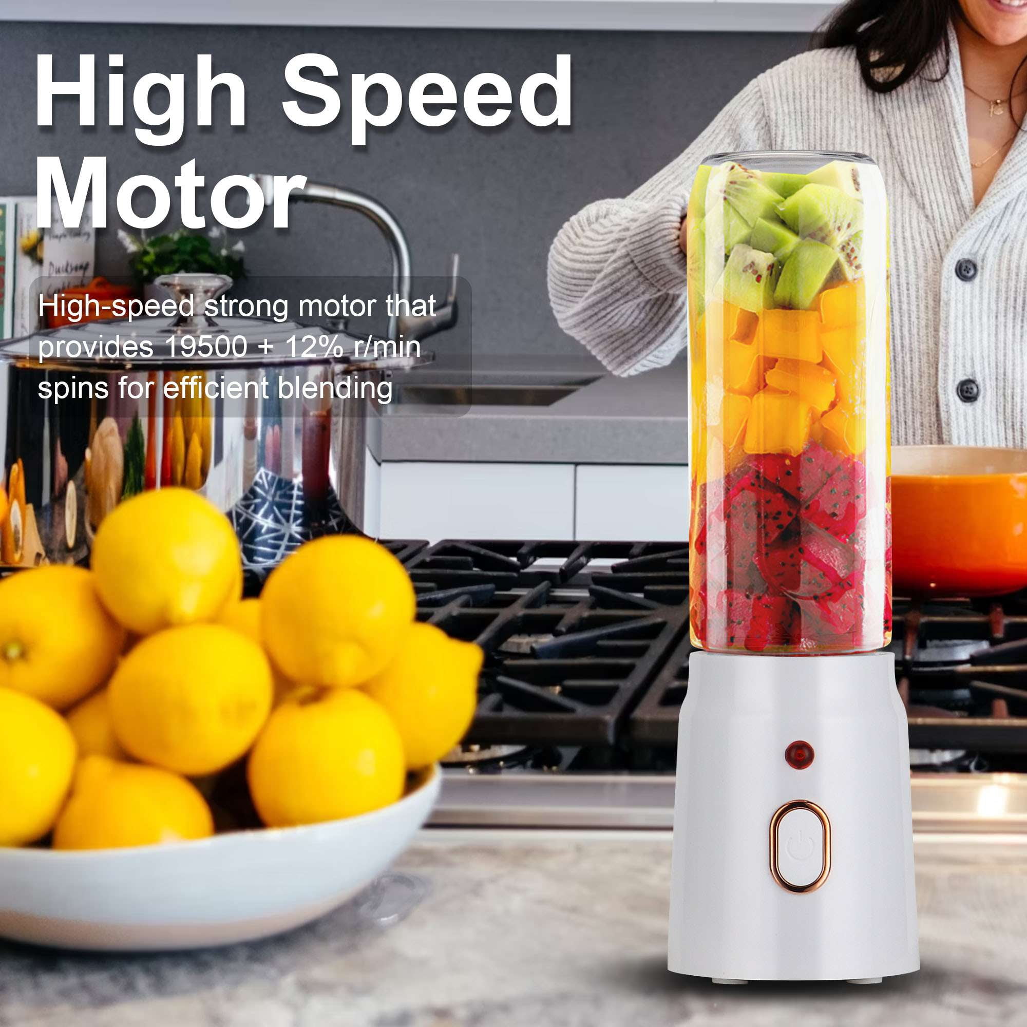 Luxtrada Portable Blender Personal Juicer Kitchen USB Rechargeable 1500mAh Large Battery with 8 Blades for Smoothies Shakes Baby Food and Proteins