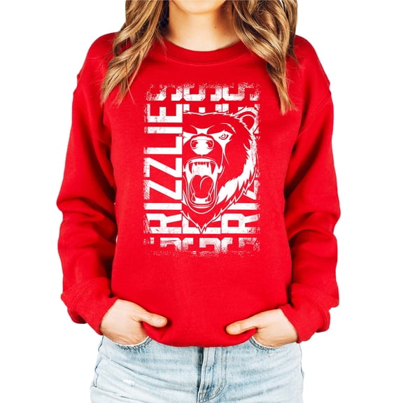 Grizzlies Mascot Unisex Sweatshirt for Adults, Teens, & Kids School Sports Team Pride Sweater Red Sweatshirt Adult Large