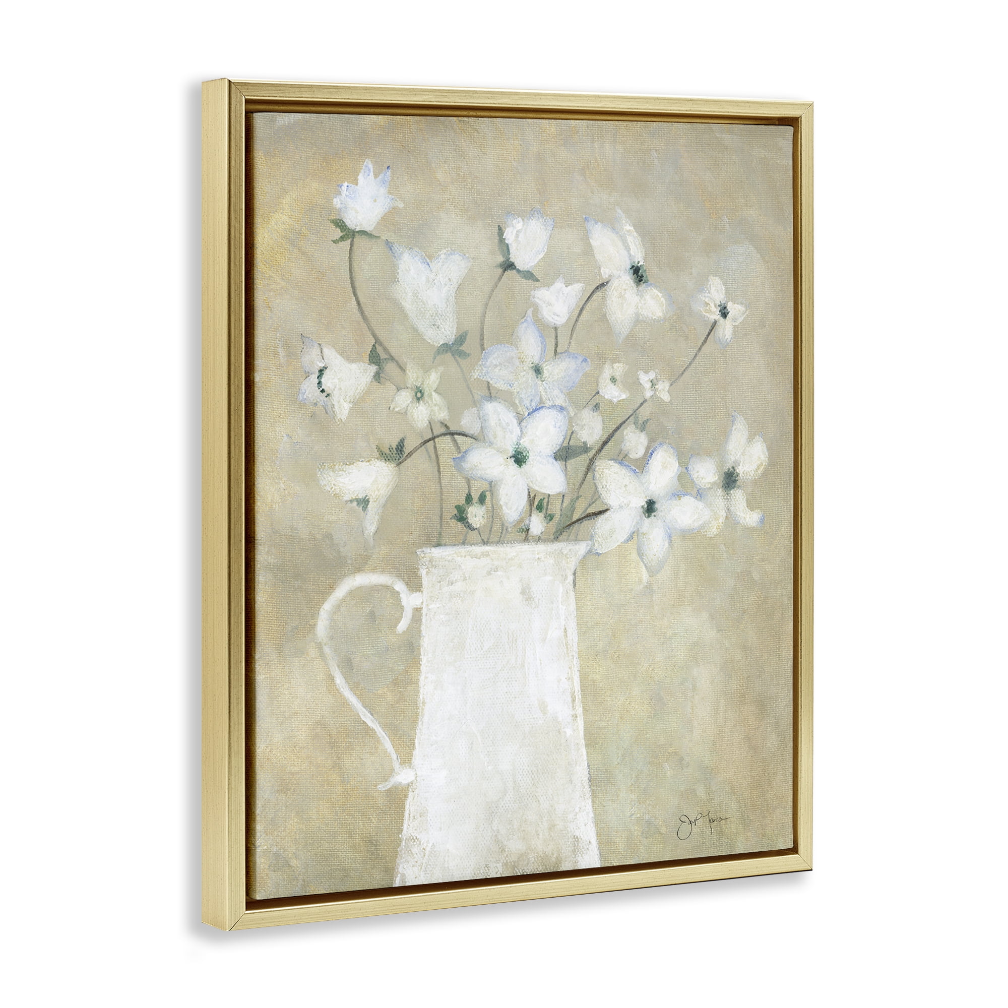 Stupell Industries Rustic Pottery Bouquet Plants & Flowers Painting Gold Floater Framed Canvas Art Print Wall Art, 17 x 21