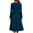 thumbnail image 7 of Karymi Solid Crew Neck Long Sleeve Midi Dress, Elastic Cuff Gathered Empire Waist Side Pockets Daily Fall Winter Sundress Summer Dresses for Women, 7 of 7