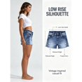 thumbnail image 4 of Women's Low Rise Distressed Denim Shorts Stretchy Ripped Frayed Hem Jean Shorts with Embroidered Back Pockets Vintage Wash Summer Casual Beach Vacation Festival Concert Outfits, 4 of 7