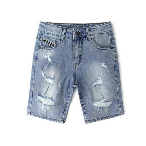 KIDSCOOL SPACE Baby Boys Denim Shorts,Elastic Waistband Inside Ripped Holes Stretch Jeans Summer Wear, Light Blue, 2-3 Years