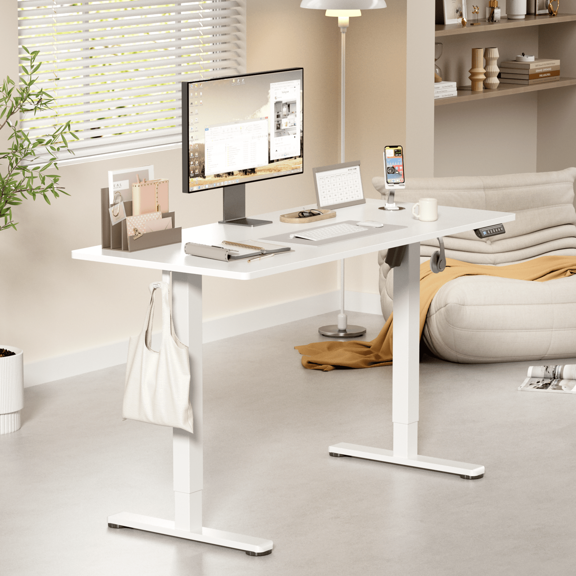 Lacoo 45" x 24" Sit to Stand Desk Height Adjustable Standing Desk Electric Stand up Table with Phone Stand, White