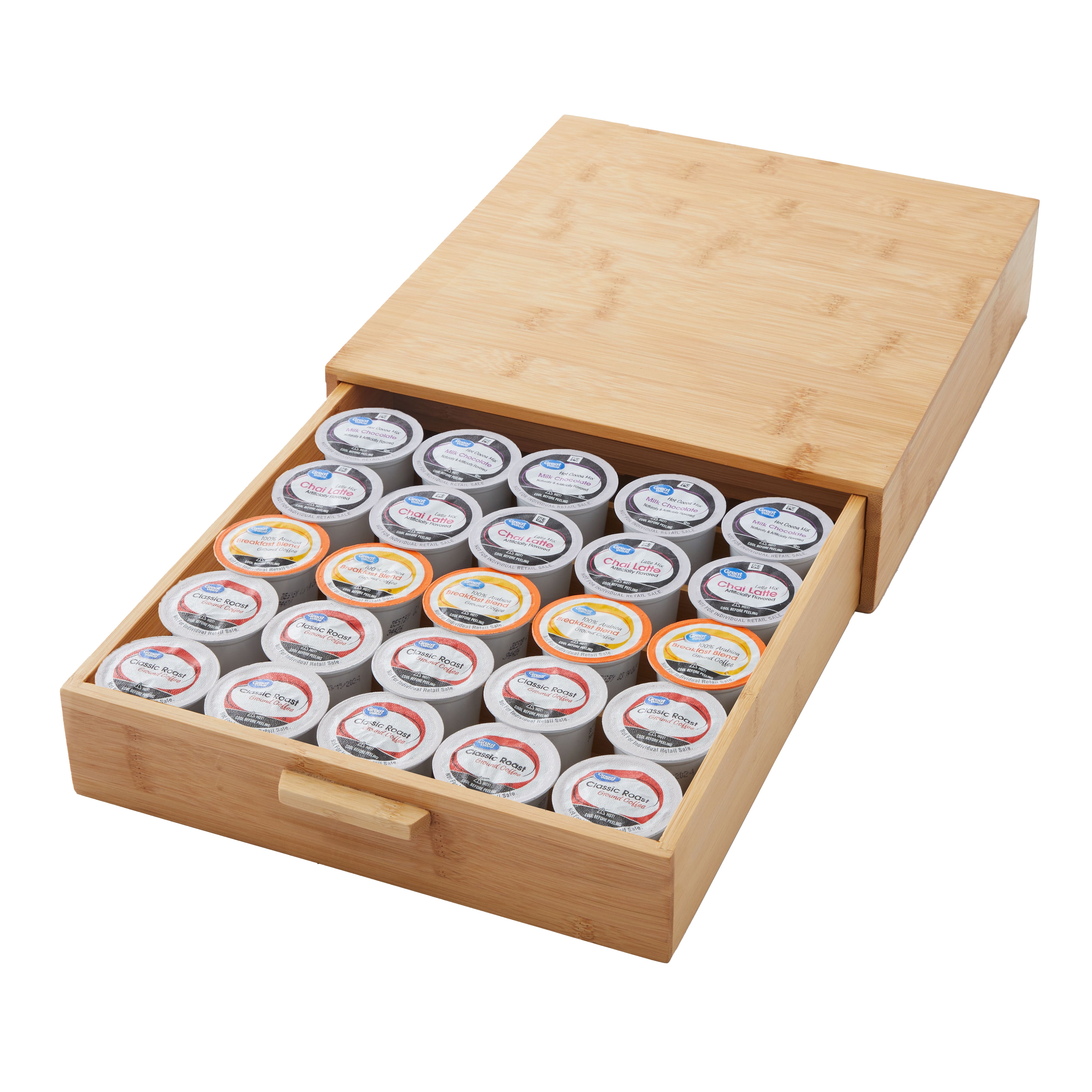 Better Homes & Gardens 25 Capacity 3" H Bamboo K-Cup and Beverage Organizer, Natural, Made for Kitchen Organization and Accessibility