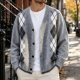 thumbnail image 2 of Mens Cardigan Sweaters Argyle Plaid Button Down V Neck Knit Long Sleeve Loose Knit Outerwear Sweaters Tops, 2 of 9