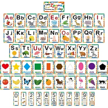 D-FantiX 58 Pieces Alphabet and Number Bulletin Board Set, Manuscript Educational Preschool Cards, Early Learning Alphabet Number Colors Shapes Posters, Kindergarten Classroom Wall Decoration