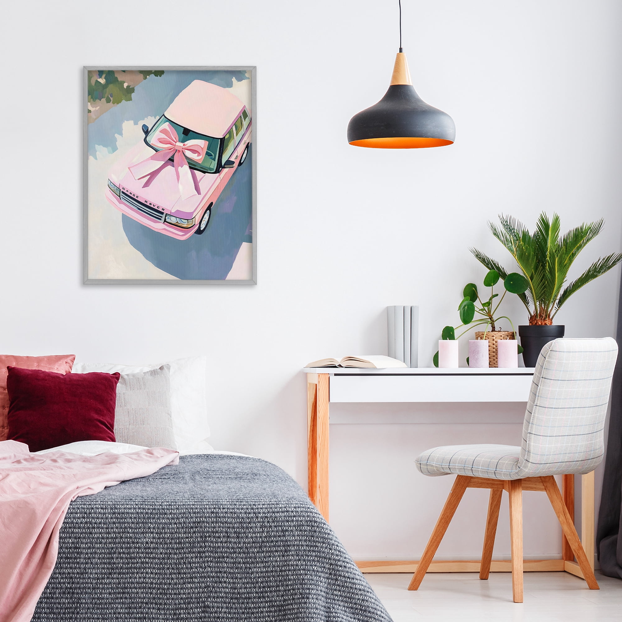 Stupell Industries Pink Luxury Rover with Ribbon Gray Framed Giclee Art, design by The Prints Vibe
