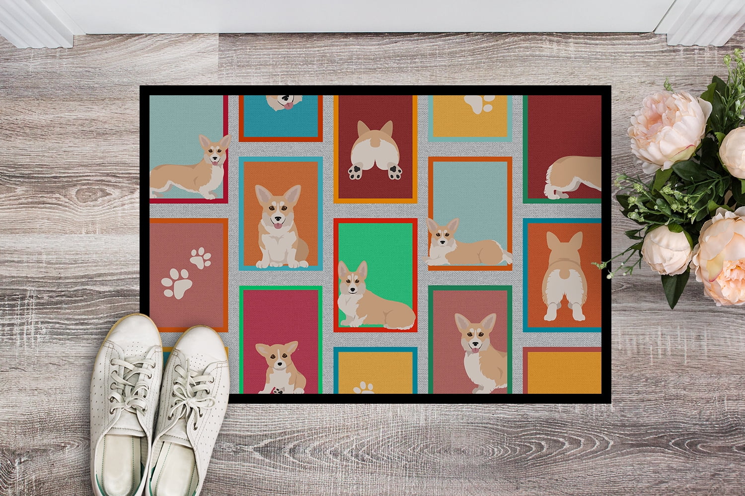 Lots of Fawn Pembroke Corgi Indoor or Outdoor Mat 24x36 36 in x 24 in