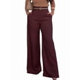 thumbnail image 3 of Women Fall Wide Leg Trousers High Elastic Waist Loose Pleated Long Flowy Palazzo Work Pants with Pockets Wine Red M, 3 of 8
