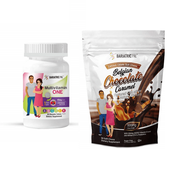 Duodenal Switch Vitamin Pack - Chewables Size: 1-Month Supply, BariatricPal Multivitamin ONE: Mixed Berry Chewable with 45mg Iron, BariatricPal Calcium Citrate Soft Chews: Belgian Chocolate Caramel