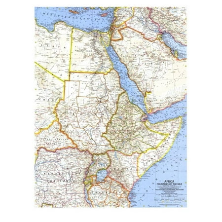 1963 Africa, Countries of the Nile Map Print Wall Art By National Geographic (Best Country Map Shape)