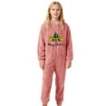 thumbnail image 2 of FAOWME Big Kids Girls Hooded Jumpsuits Long Sleeve Christmas Tree Print Zipper Plush Warm Soft Romper Bodysuits For Daily Wear Pink 5-6 Years, 2 of 4