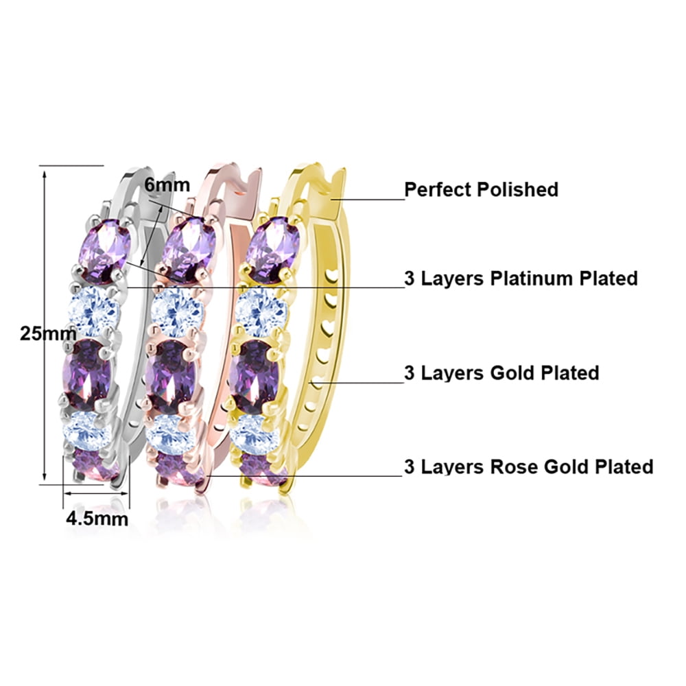 Hoop Earrings for Women Purple Cubic Zirconia White Gold Plated Ginger Lyne Collection