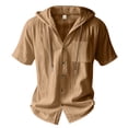 thumbnail image 4 of Sopiago Short Sleeve Linen Shirts for Men Casual Roll-Up Sleeve Men's Button Down Shirts Summer Shirts Tops with Hood Beach Brown,3XL, 4 of 7