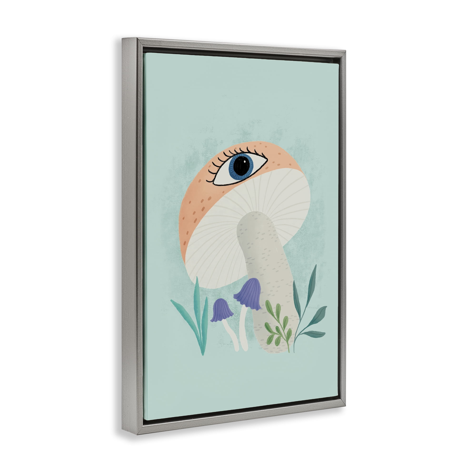 Stupell Industries Mushroom with Mystical Eye Gray Framed Floater Canvas Wall Art, design by Metka Hiti