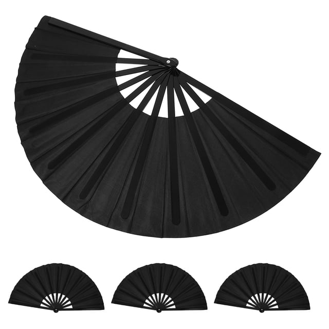 HEALEEP 4Ud Abanicos Plegables Negros Para Baile Y De Eventos Con Estilo Clásico